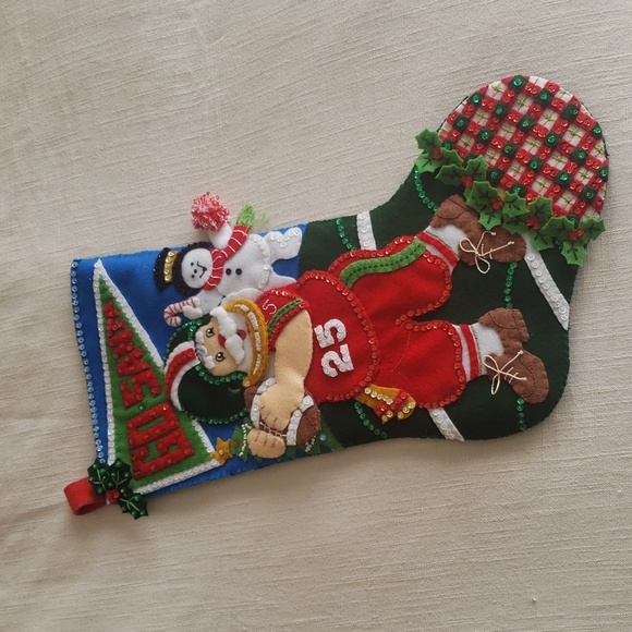 Bucilla Football Santa Christmas Stocking Completed - Picture 8 of 8